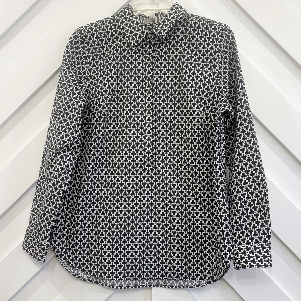 NWT Talbots Women's Wrinkle Resistant Half Button Top In Black Spade Size 8